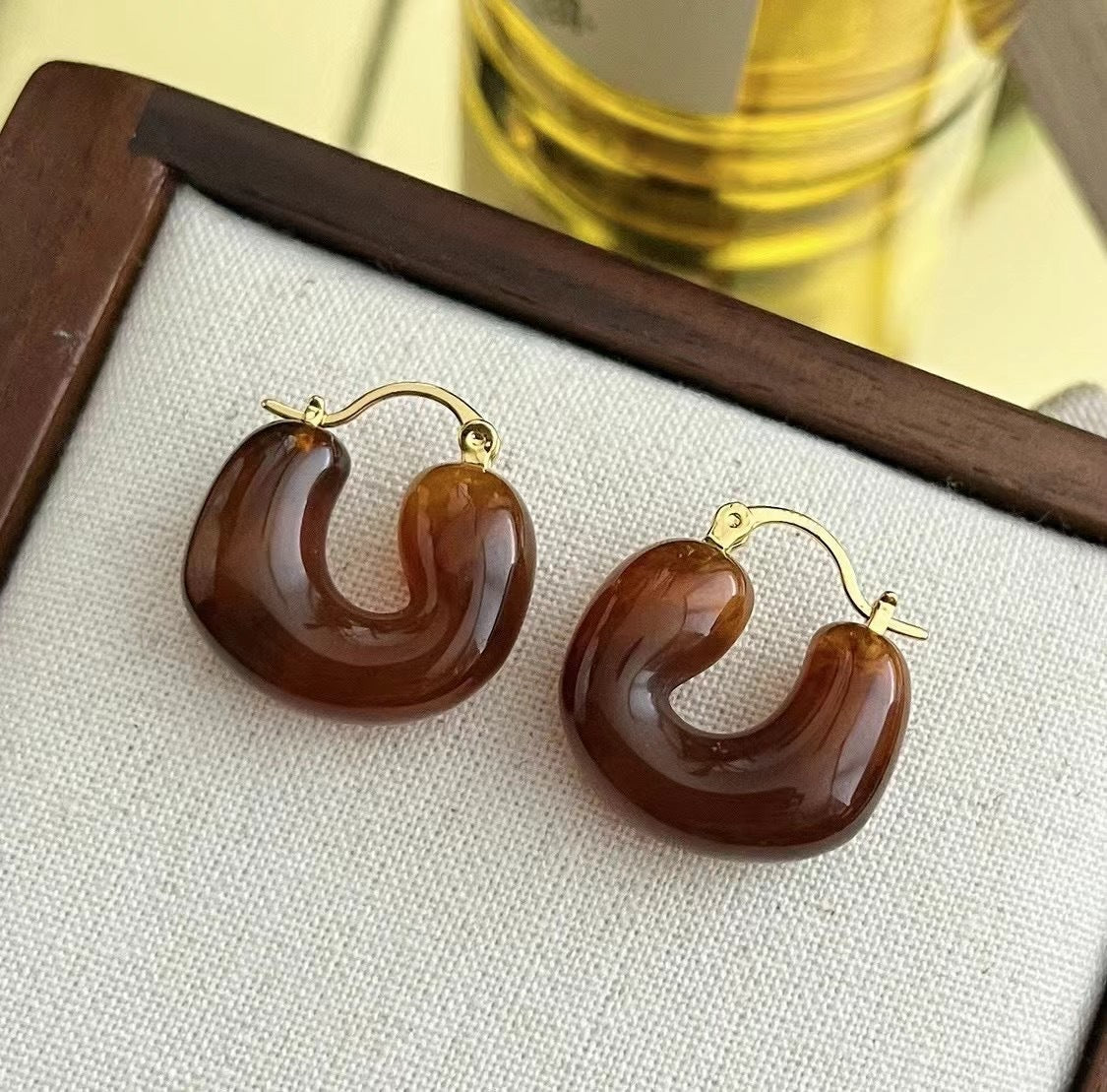 Maillard amber European and American exaggerated personality fashionable retro earrings medieval earrings women's niche high-end stud earrings