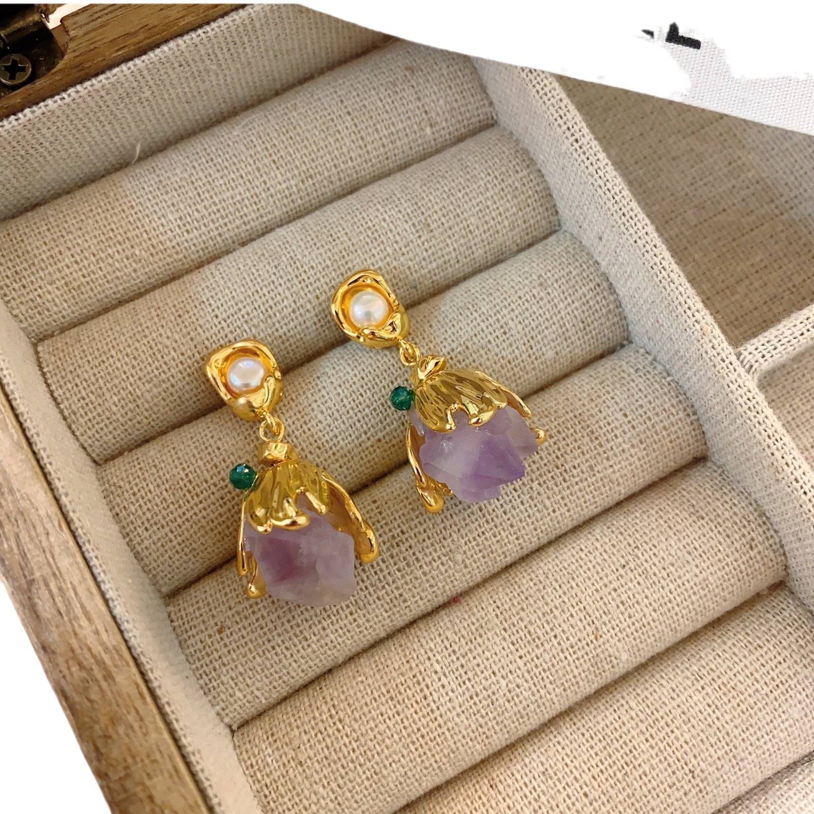 Medieval retro amethyst stone earrings women's light luxury temperament high-end earrings niche design ear holes