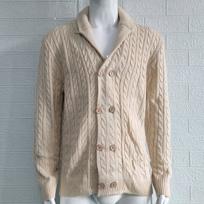 European and American knitted cardigan men's 2025 autumn/winter solid color lapel long-sleeved sweater jacket