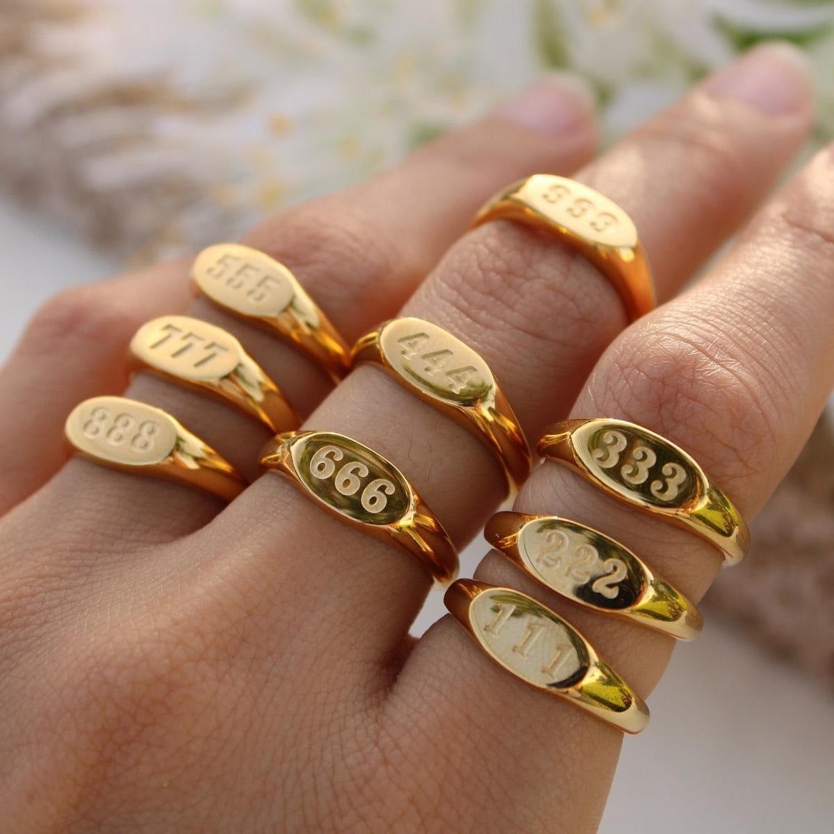 18K gold color-preserving angel number stamp ring number 111 222 333 999 number ring ring ring