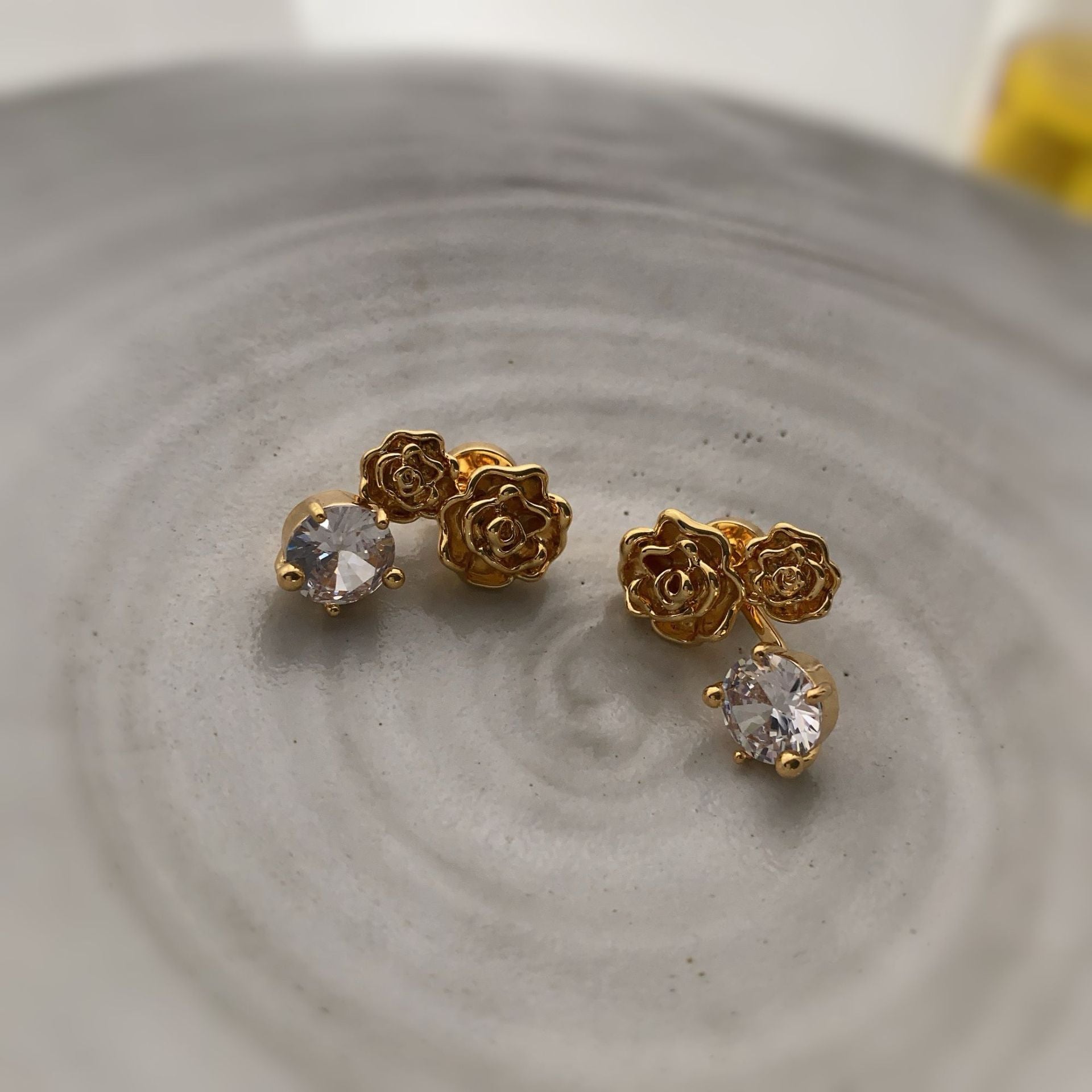 2024 new autumn and winter two wear rose flower earrings niche super flash white zircon temperament versatile earrings