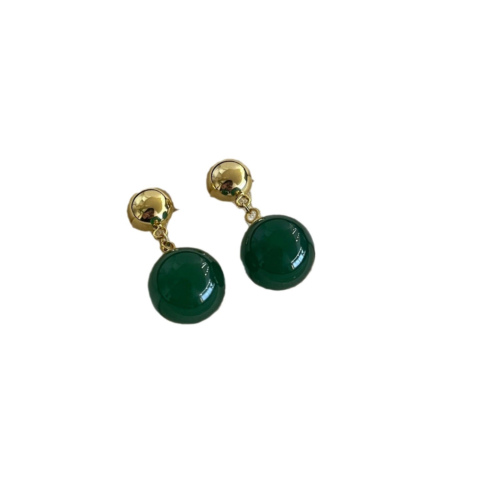 New Chinese jadeite color round water drop temperament earrings high-end earrings niche design women's green chalcedony