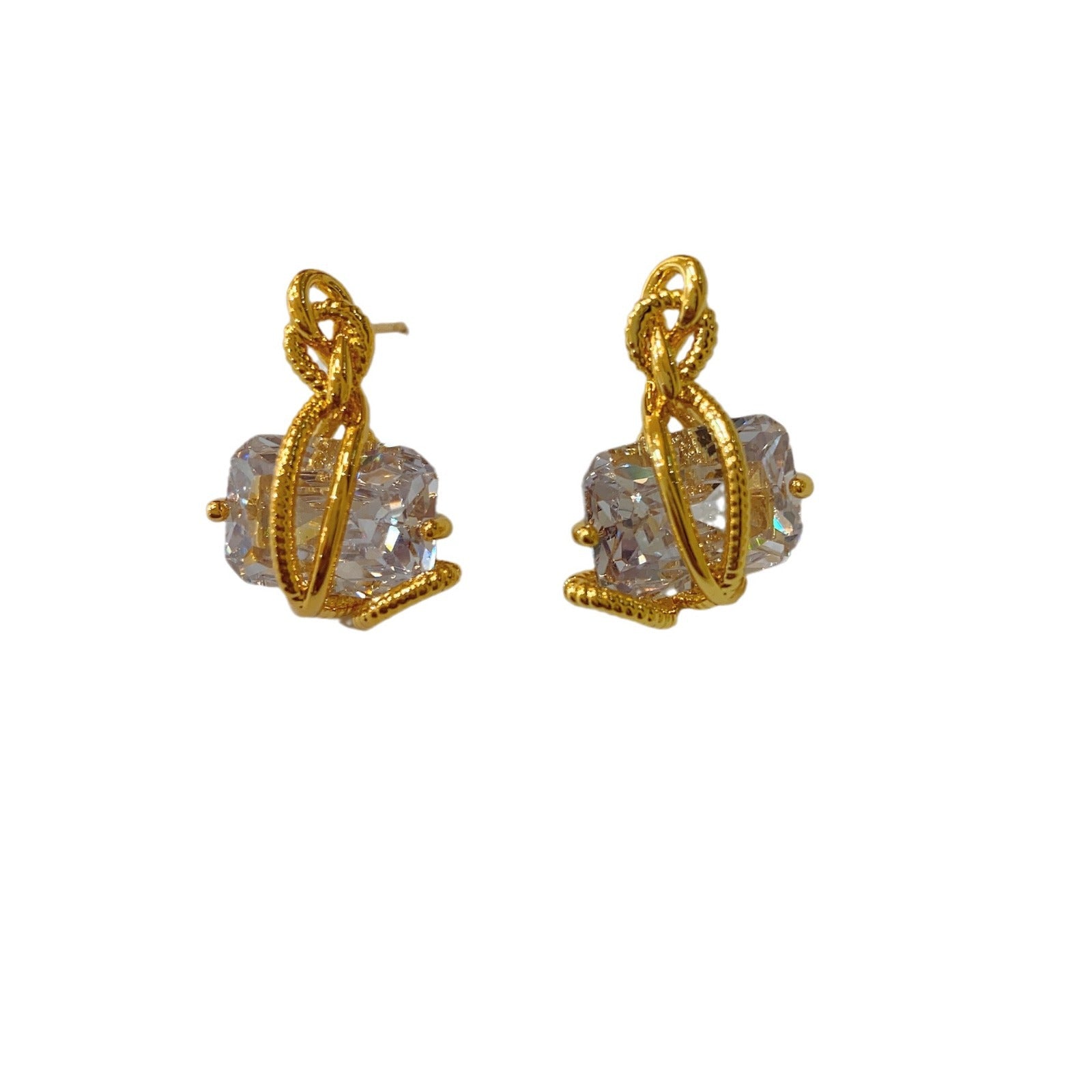 Niche design sense personalized knot gem earrings 2024 new light luxury niche high-end stud earrings