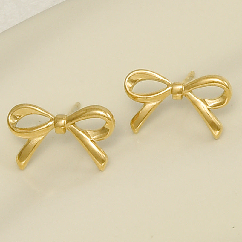 French sweet bow stud earrings women, niche versatile stud earrings light luxury high-end earrings earrings