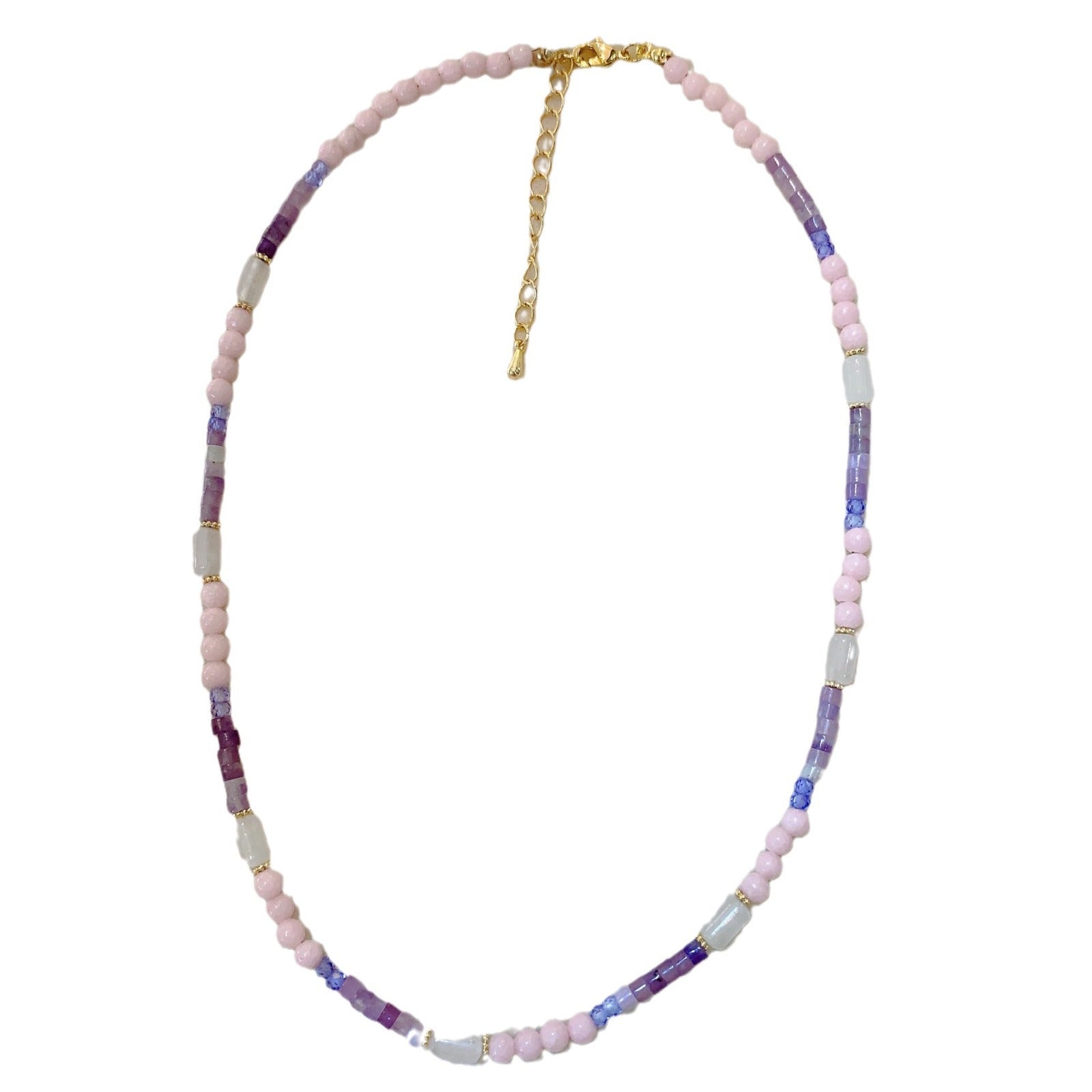 Niche light luxury natural stone mixed color pink purple clavicle chain spring and summer extremely fine necklace women's simple new neck chain