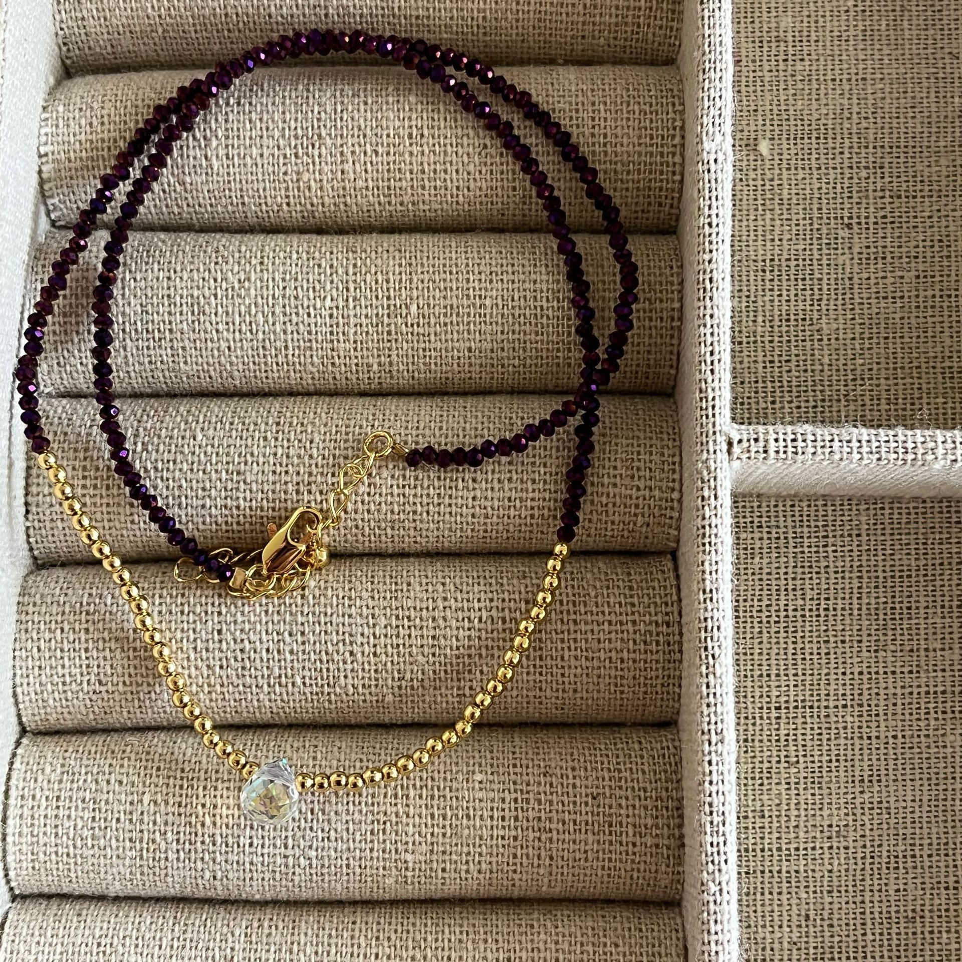 Purple spinel beaded splicing necklace women's European and American light luxury niche crystal beads dopamine bracelet collarbone chain