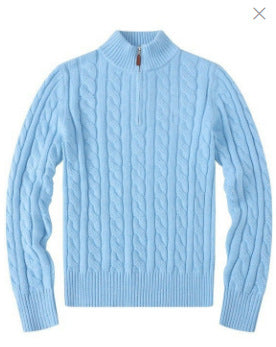 Small embroidered men's sweater half-height zipper knitted sweater business Polo bottoming shirt