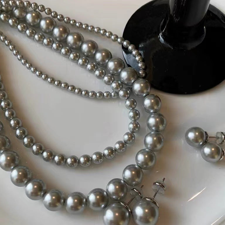 Wow, custom Shijia silver-gray round pearl sweater chain 2024 new trendy necklace women's niche design