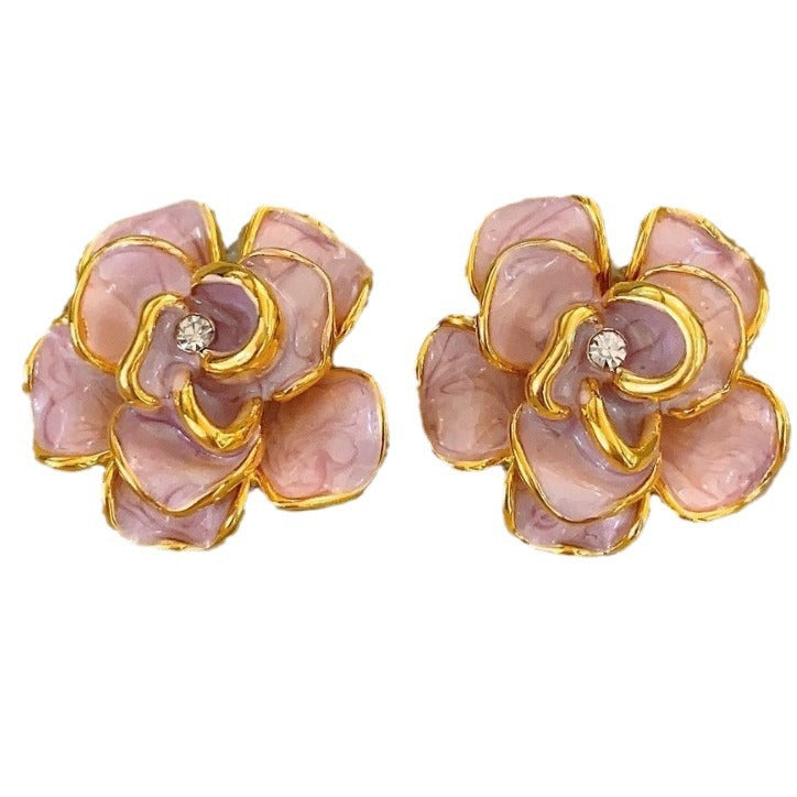 French niche design sense advanced drop glaze flower pearl stud earrings women's 2024 new popular unique earrings