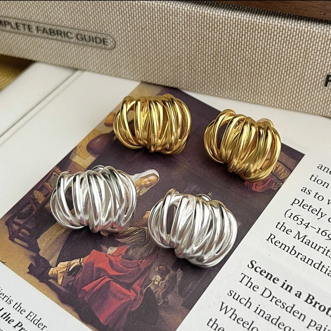 French retro brass material simple atmosphere fashion high casual versatile Korean version trend earrings women's stud earrings