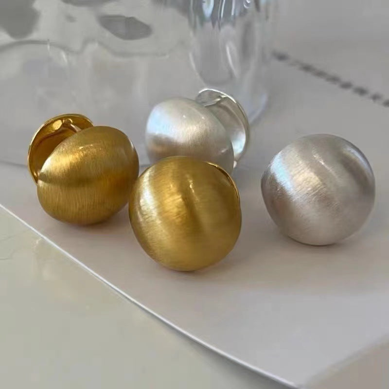 Brushed ball earrings women's high-end matte niche design light luxury temperament ball ear buckle texture retro stud earrings