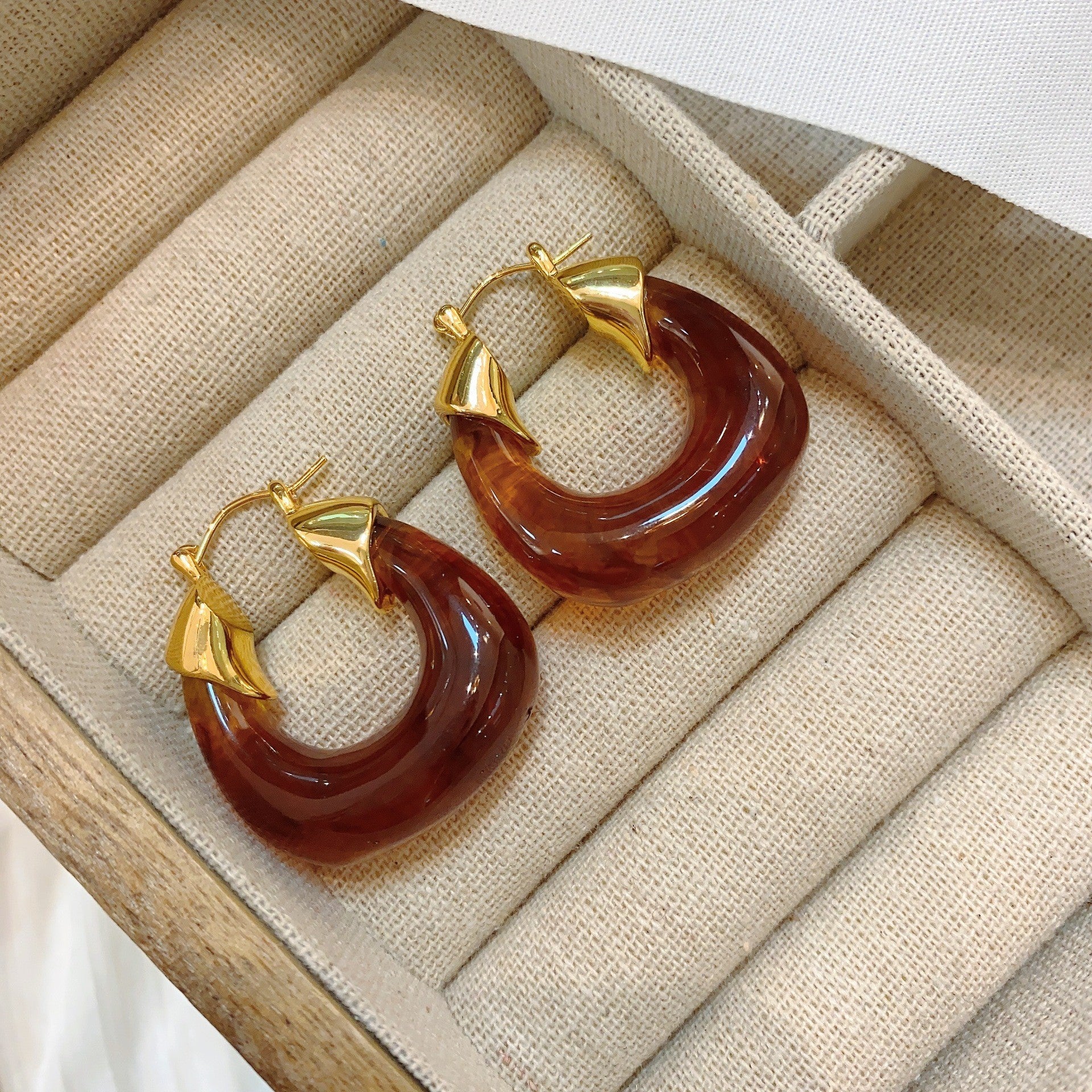 European and American personality fashionable retro metal texture amber acrylic earrings irregular versatile earrings earrings