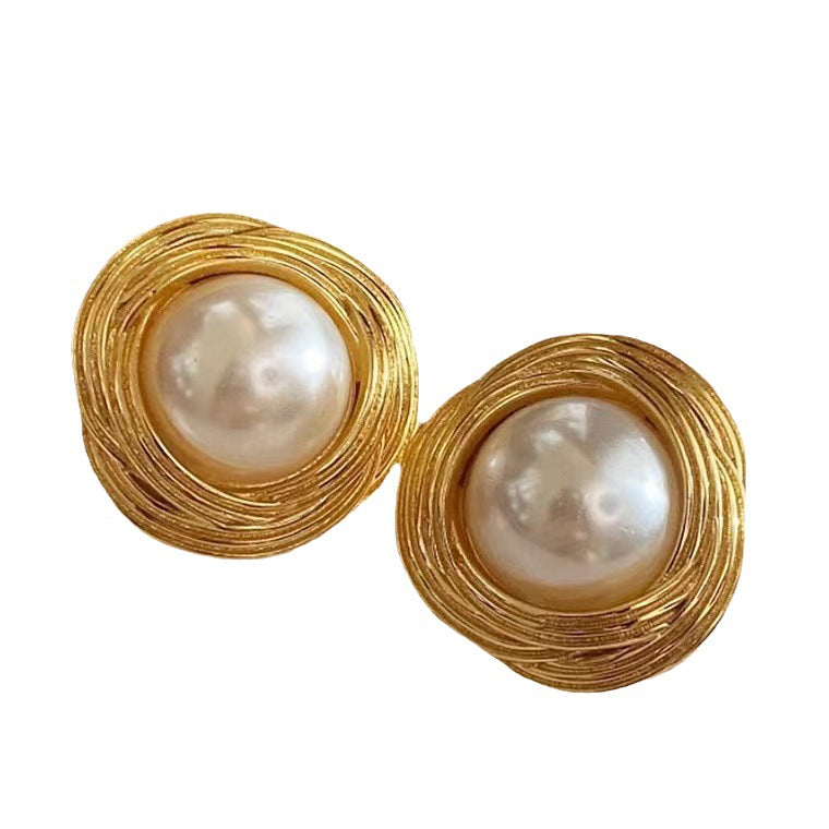 Barcelona/vintage medieval French irregular texture pearl earrings personalized atmosphere earrings Hong Kong trend