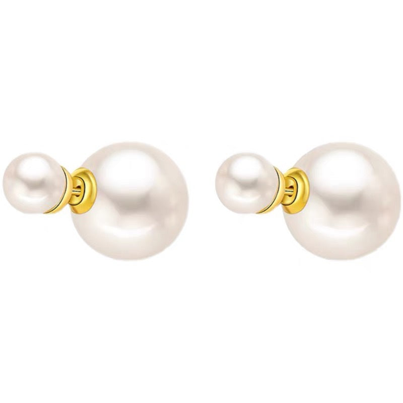 Niche French earrings double-sided large pearl stud earrings female niche high-end sense retro temperament elegant small fragrant ears