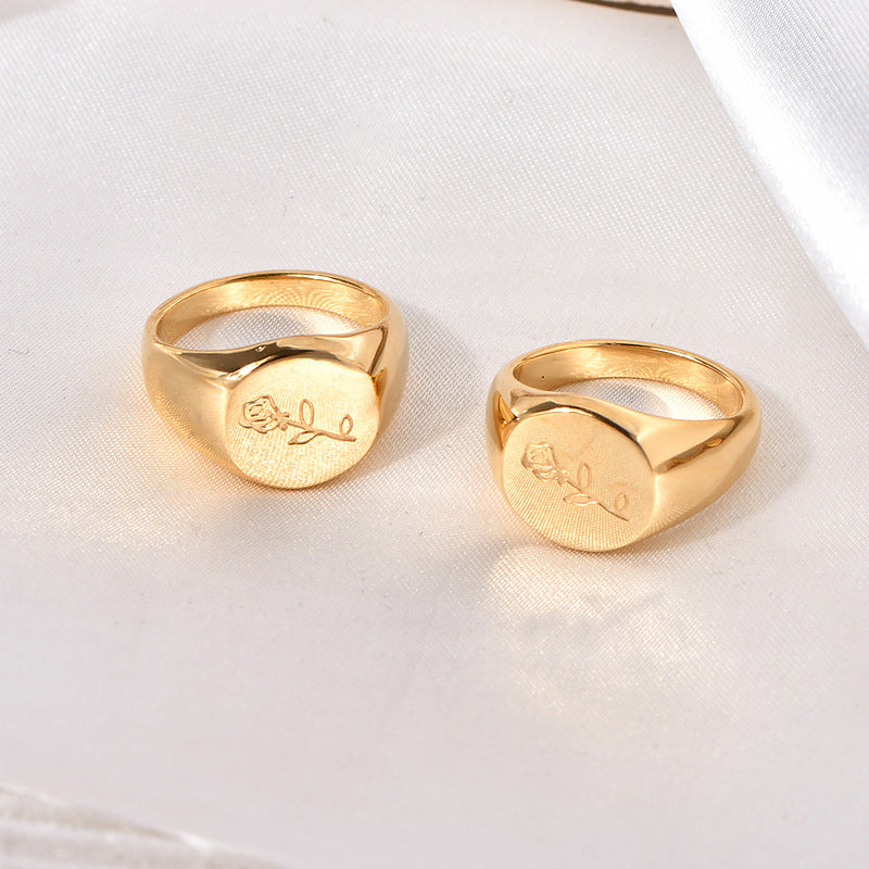 18k seal ring for women Light luxury niche design Gold premium badge Sun Seal index finger ring